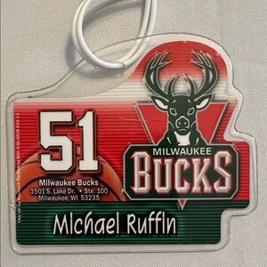 Autographed Milwaukee Bucks Michael Ruffin Tag Up Bag Tag by Rischard Marketing